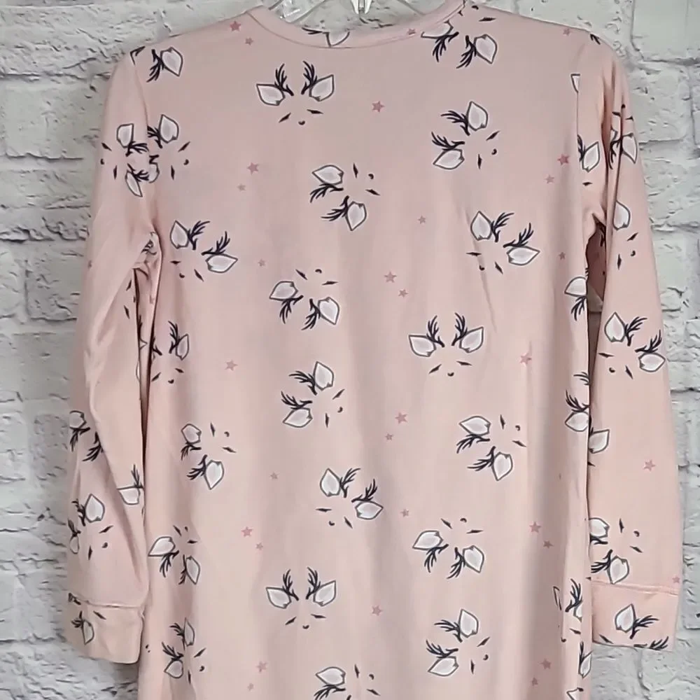 Justice Pink Velour Deer Print Nightgown Girls Size 12 Plush Sleep Shirt Gown